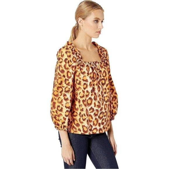 NWT Kate Spade panthera leopard print square neck cotton blouse top, XS - Picture 6 of 11